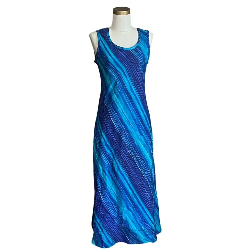 VTG Michael B Ltd Petites Blue Abstract Stripe Sleeveless Maxi Dress Size 6P